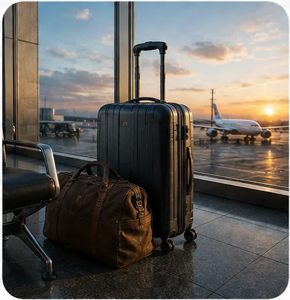 Travel backpack at an airport